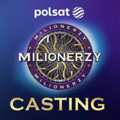 Logo "Milionerzy" Polsatu z napisem "CASTING" na tle gradientowym.