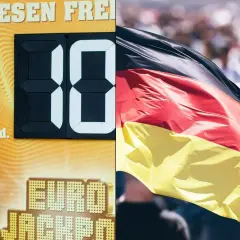 Cyfrowy zegar pokazuje "10", a obok powiewa niemiecka flaga. Dowiedz się, co ile jest losowanie Eurojackpot i jakie są szanse na wygraną!