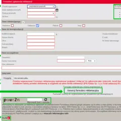 Formularz zgłoszenia reklamacji z polami do wypełnienia i instrukcjami.