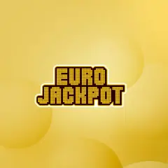Logo Eurojackpot na żółtym tle z okręgami.
