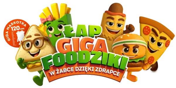 Wesołe postacie jedzenia, jak kanapka, frytki, hot dog, burger i pizza, zachęcają do zabawy. Dowiedz się, ile jest ważna zdrapka, by zdobyć Giga Foodziki w Żabce!
